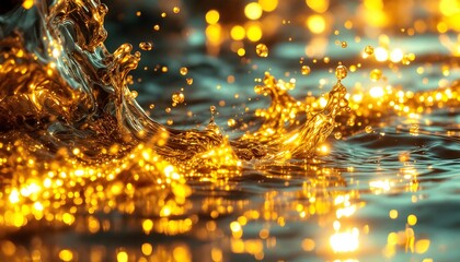 Naklejka premium Golden Water Splash Abstract Art Background Image