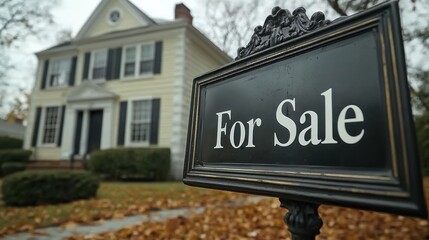 Naklejka premium House for sale autumn leaves suburban home