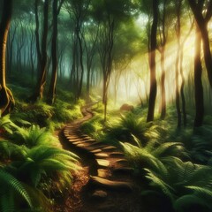 Naklejka premium Path Through a Forest A path winding through a forest representi