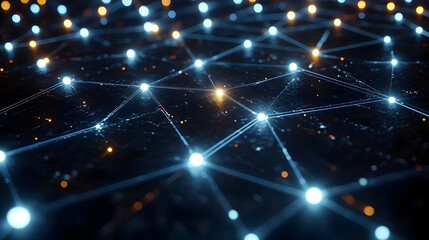 Fototapeta premium Abstract Network Connections: Glowing Nodes and Lines in a Dark Digital Space