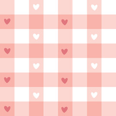 seamless flanel love pattern. Idea for fabric, tablecloth pattern, wrapping paper, gift paper. Motives are scattered randomly. geometric pattern background. cute pink heart pattern. valentine day