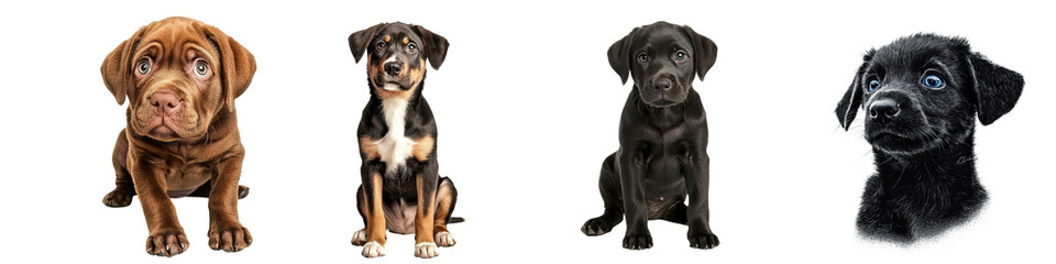 Obraz premium Adorable Group of Purebred and Mixed Breed Puppies Sitting and Posing in Studio