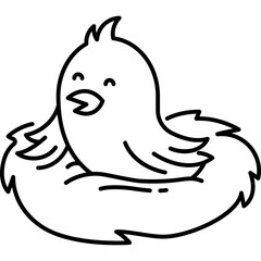 Bird on nest Outline style illustration 