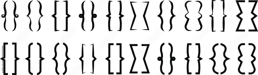 Fototapete set of curly double braces. symmetric brackets pair, punctuation symbols for mathematics. frames for