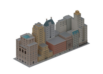 Isometric Buildings city and street 3D Render