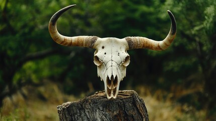 Obraz premium Bull Skull on Tree Stump