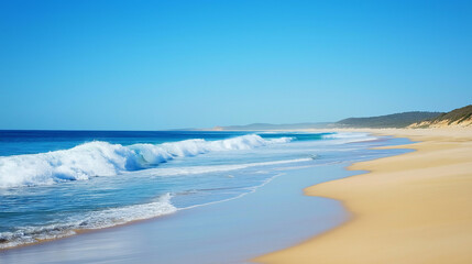 Fototapeta premium Tropical Sandy Beach with Soft Blue Ocean Waves and Clear Water