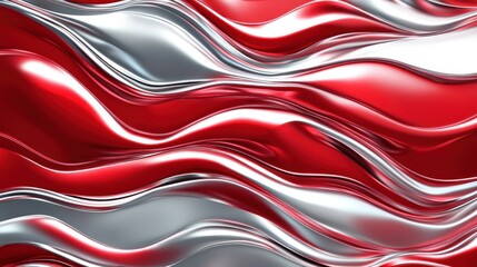 Obraz premium Abstract Red and Silver Liquid Metal Waves: A Dynamic Swirl of Color and Texture