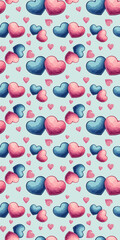 Seamless pattern with heart blue pink 