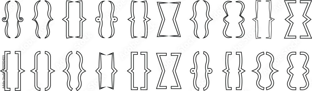 Fototapete set of curly double braces. symmetric brackets pair, punctuation symbols for mathematics. frames for