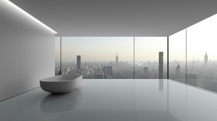 A bright and airy bathroom with a spotless bathtub, surrounded by clean white walls and soft lighting, creating a peaceful and uplifting environment for a soothing soak.
