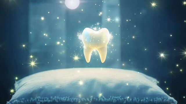 The tooth fairy idea for kids. Tooth is Above the Pillow. Close-up
