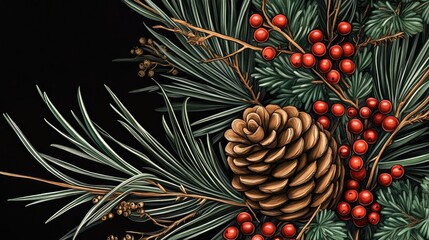 Fototapeta premium A festive arrangement featuring green pine branches,