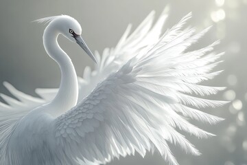 Fototapeta premium White heron showing its wonderful plumage on blurred background