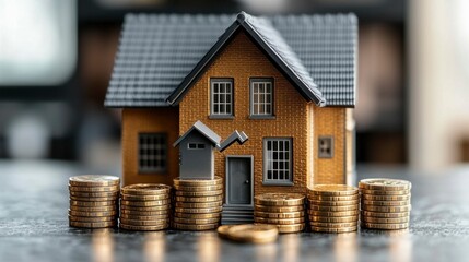A house with a downward mortgage rate symbol, visualizing the decline in interest rates, symbolizing a shift in the real estate market and opportunities for homebuyers, with space for further details.