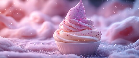 Pink cupcake, dreamy background, sweet treat, dessert