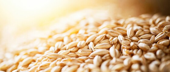 Fototapeta premium A close-up view of golden grains, showcasing their texture and color, illuminated softly by warm light.