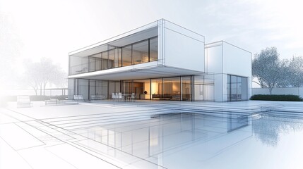Modern House Architectural Drawing with Swimming Pool