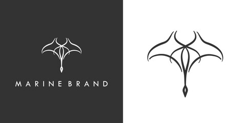  simple stingray line icon logo vector design, modern logo pictogram design of manta ray fish