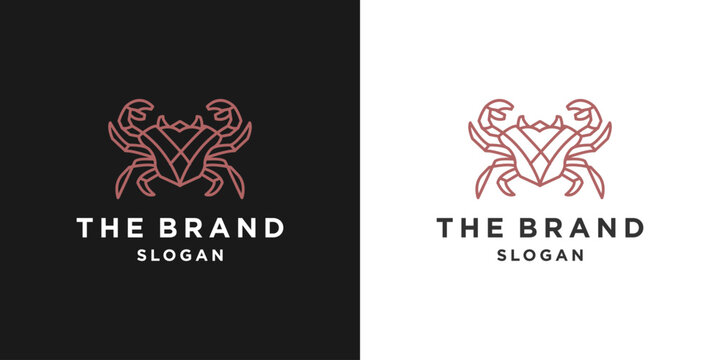  red crab line restaurant hipster logo. modern seafood restaurant concept logo design. simple crab luxury cafe design