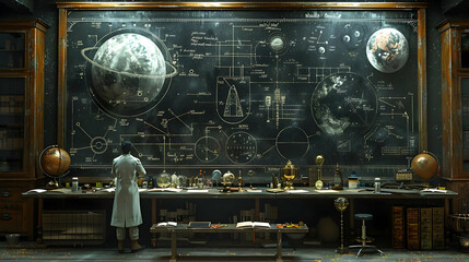Scientist Working in Space Laboratory 3D Illustration