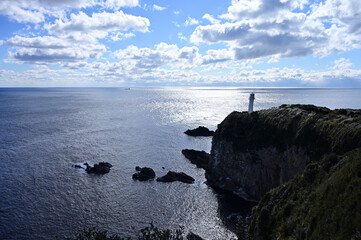 足摺岬展望台から望む足摺岬灯台と大海原