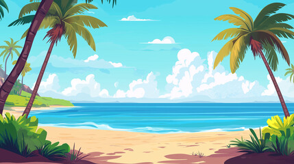 Tropical Sandy Beach with Soft Blue Ocean Waves and Clear Water