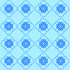 Ethnic geometric pattern, floral pattern, oriental colors, seamless, seamless pattern, flowers, white, blue background design for fabric, curtain,