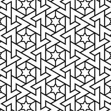 Seamless geometric pattern with interlocking stars and polygons, perfect for tiles, textiles, and decorative designs