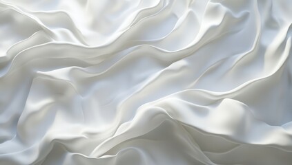 Fototapeta premium Elegant White Satin Fabric with Soft Waves and Creases, Ideal for Backgrounds, Textiles, Fashion, and Artistic Projects Featuring a Luxurious and Smooth Texture