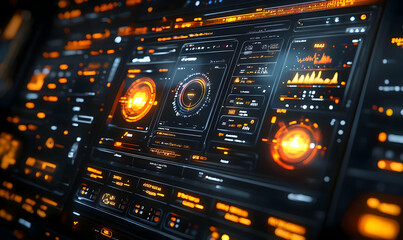 Obraz premium Futuristic dashboard displays data, nighttime