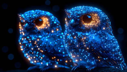 Glowing owls night digital art fantasy