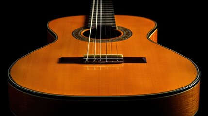 Classical guitar, close-up, dark background, music. Ideal for music websites