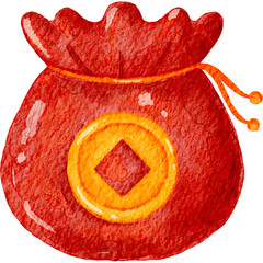 Festive red coin pouch for Chinese New Year with red symbolizing good luck and prosperity.