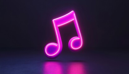 Neon Music Note: Glowing Pink Eighth Note in Dark Space