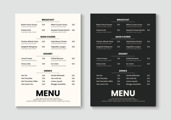 Fototapeta premium Restaurant food menu template. Minimalist menu layout design. Booklet, brochure, cover, flyer design. Vector illustration