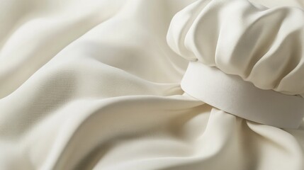 White chef hat on fabric, studio shot, folds, culinary