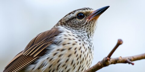 Fototapeta premium Close-up of dunnock or hedge sparrow's beak on a tree branch, landscape, plumage