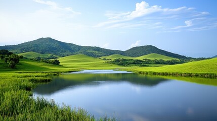 Obraz premium Tranquil Lake and Mountain Landscape