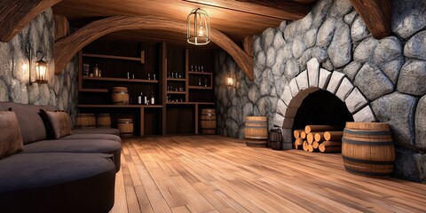 man cave furnished for the modern man to entertain friends - empty with no people 