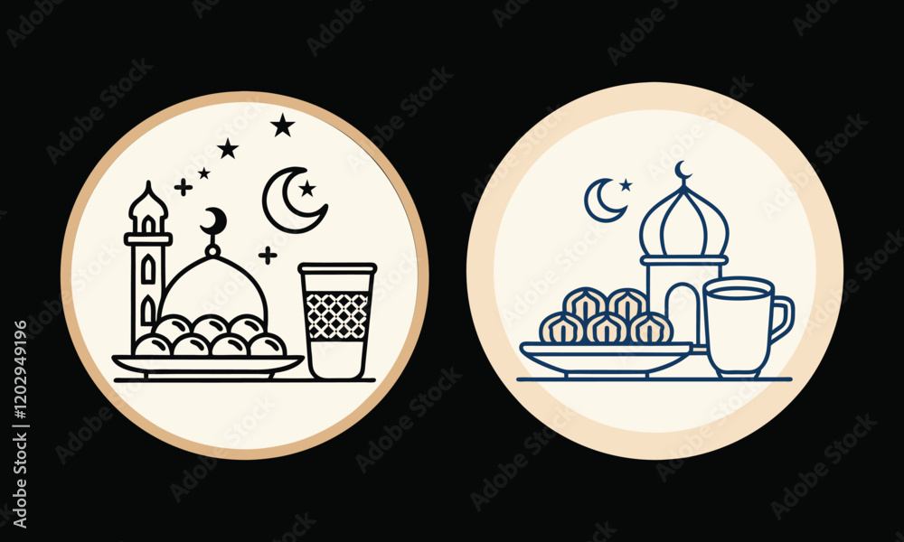 Fototapete Ramadan Iftar Flat Line Icon with two variation colour and design, Outline Vector Symbol Illustration.iftar line icon Vector Symbol Illustration.Pixel Perfect, Editable Stroke.
