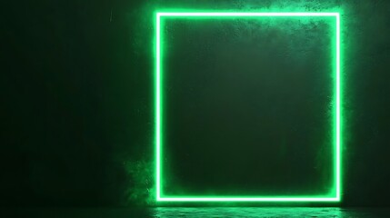 Glowing Green Neon Frame on Dark Wall