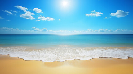 Fototapeta premium Tropical Sandy Beach with Soft Blue Ocean Waves and Clear Water