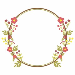 Wreath with abstract delicate pink flowers and green plants