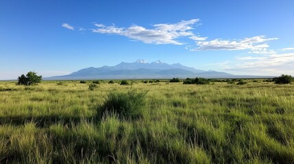 Obraz premium Vast Grassland with Distant Mountain
