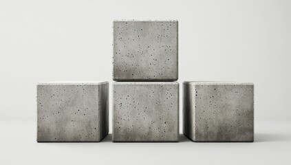 Three Modern Concrete Cube Blocks Stacked on a Minimalist White Background Showcasing Industrial Design and Contemporary Aesthetic Appeal for Architectural Projects