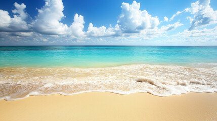 Obraz premium Tropical Sandy Beach with Soft Blue Ocean Waves and Clear Water