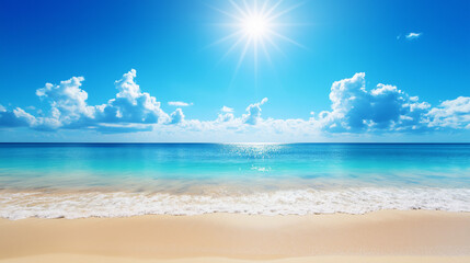 Obraz premium Tropical Sandy Beach with Soft Blue Ocean Waves and Clear Water