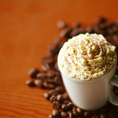 Cream latte in a cup