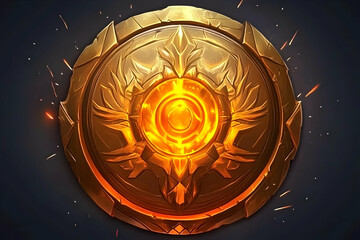 Fototapeta premium Golden Shield Emits Powerful Energy, Symbolizing Protection and Strength in Digital Art Illustration